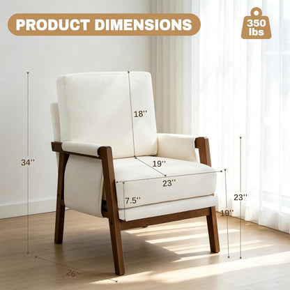 RNKSFX Cream Accent Chair for Bedroom & Living Room, Mid Century Modern Accent Arm Chair, Upholstered Anthropologie Accent Chair with Solid Wood Frame, Fabric — 1 / Cream White (2)