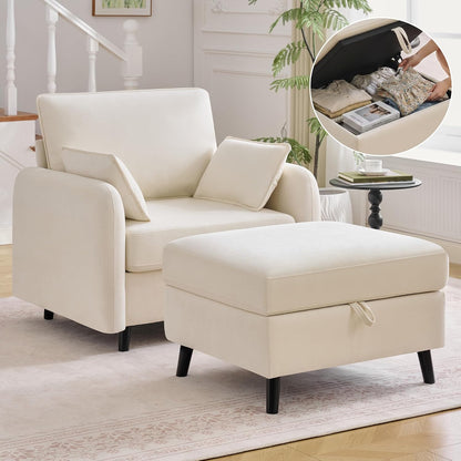 41" Oversized Accent Chair with Storage, Single Sofa for Living Room Beige | Modern Accent Chairs with Storage, Deep Seat Armchair Upholstered Comfy Reading Chair for Living Room, Bedroom, Chenille