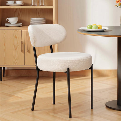 DUMOS Dining Chairs Set of 2, Mid Century Modern Chair Round Upholstered Curved Backrest, Kitchen Vanity Living Room Chairs with Black Metal Legs，Ivory White — Ivory White / Set of 2 (7)