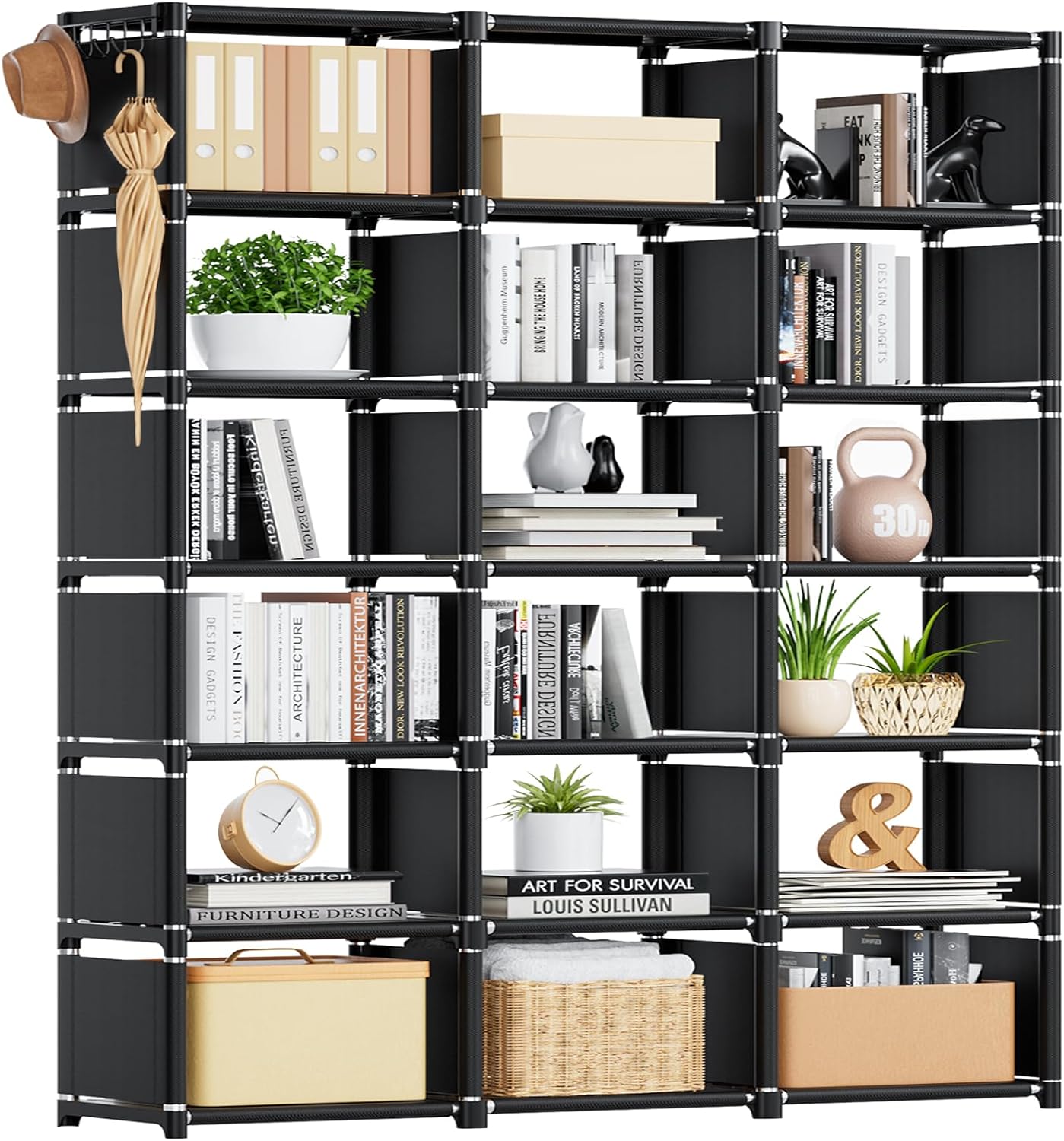 Mavivegue Bookcase, 18-Cube Extra Large Book Shelf, DIY Cube Storage Organizer for Bedroom, Living Room, Home Office - Black — Black / 18-Grid
