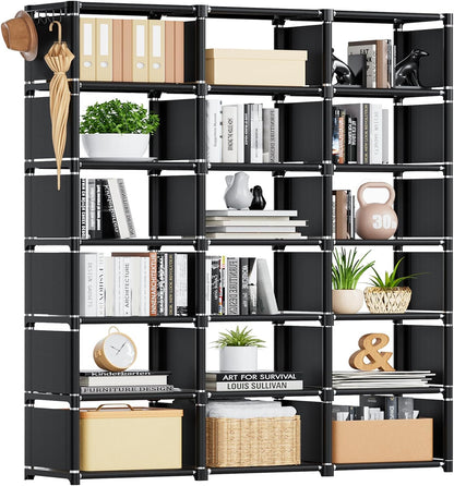 Mavivegue Bookcase, 18-Cube Extra Large Book Shelf, DIY Cube Storage Organizer for Bedroom, Living Room, Home Office - Black — Black / 18-Grid