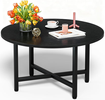 FAMIDGE Coffee Table, 23.6" Coffee Tables for Living Room, Round Coffee Table with Metal Frame, Floor Table for Sitting on The Floor, Home, Office, Black — Black(23.6dx17.7h) / 1 Tier