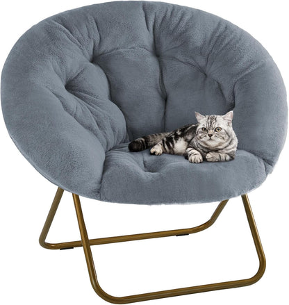 DUMOS Comfy Saucer Chair, Faux Fur Lounge Seasting XL Circle Chair for Bedroom, Dorm & Gaming, Foldable Fashion Accent Seat for Small Spaces, Folding Moon/Mushroom/Round Oversized Style,White — Modern Grey-faux Fur / Round-36 Inches