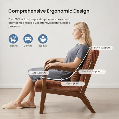 DUMOS Mid Century Modern Accent Chair, Upholstered Armchair with Lumbar Pillow and Solid Wood Frame, Comfy Reading Chair for Small Living Room, Bedroom, Guest Room, Navy Blue — Orange / 1 PC (6)