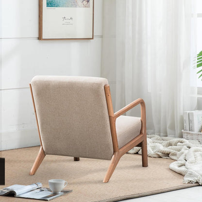 INZOY Mid Century Modern Accent Chair with Wood Frame, Upholstered Living Room Chairs with Waist Cushion, Reading Armchair for Bedroom Sunroom (Beige) — Beige / Classic (6)