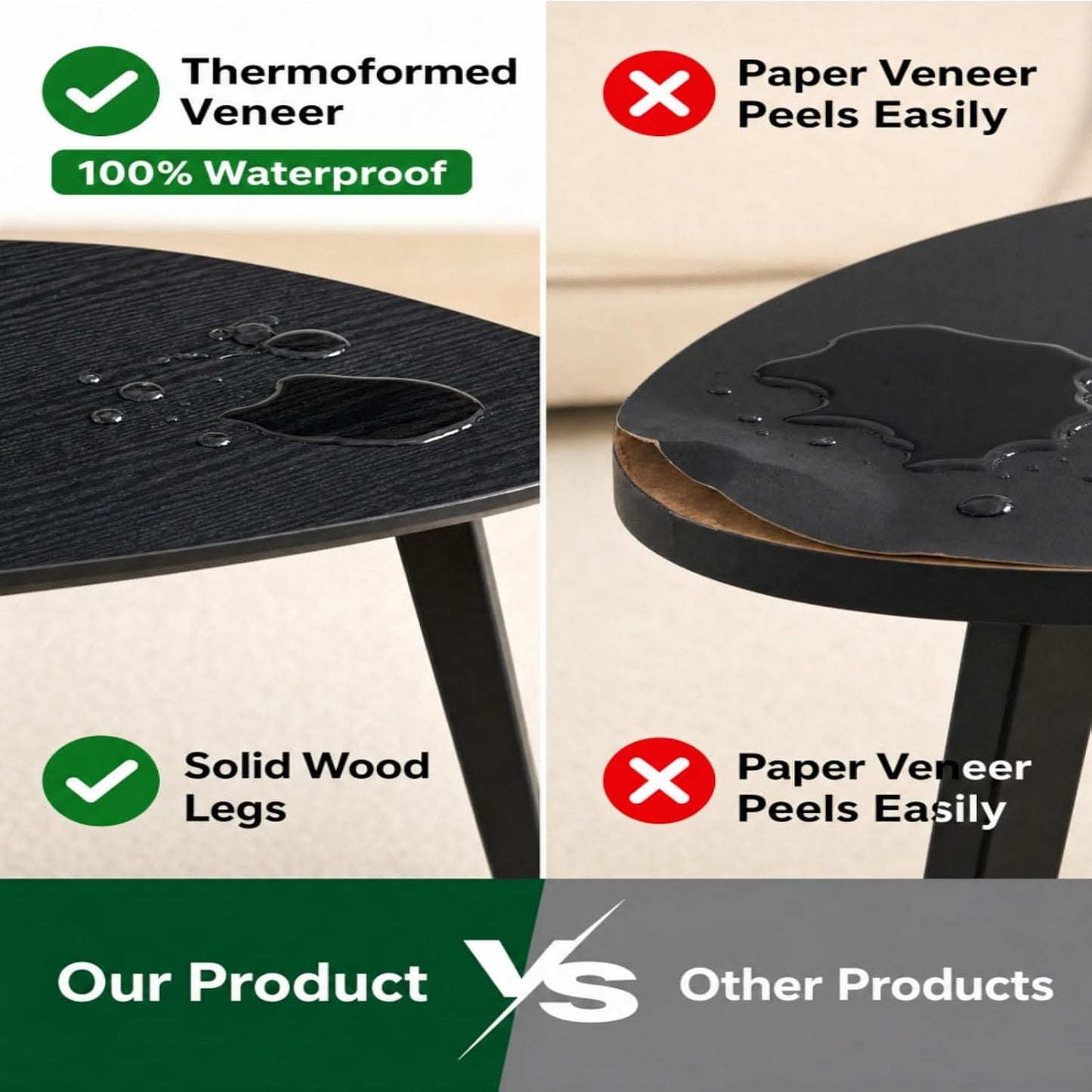 Nesting Coffee Table Set of 2-Mid Century Modern Coffee Table | Guitar Pick Stacking Tables with Solid Wood Legs,Small Coffee Tables for Small spaces,Living Room,Balcony — Black (5)