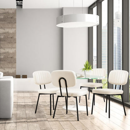 Sweetcrispy Dining Chairs Set of 2, Upholstered Mid Century Modern Kitchen Accent Chairs with Faux Leather Cushion Seat & Metal Legs for Home Office, Living Room-Beige White — Beige White / Set of 2 (7)