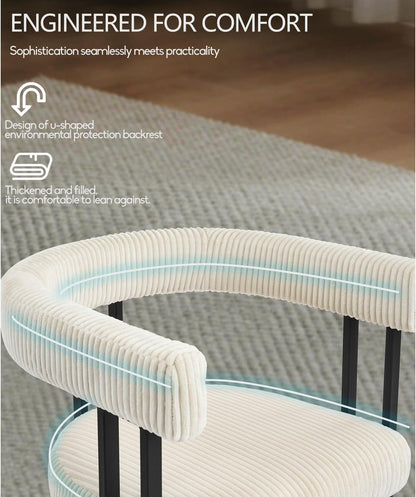 VIRRMO Boucle Dining Chair Set of 4 Corduroy Upholstered Dining Room Chairs Kitchen Chairs with Metal Legs Mid Century Modern Chair for Dining Room, Kitchen (Cream, 4) — Cream / 4 (5)