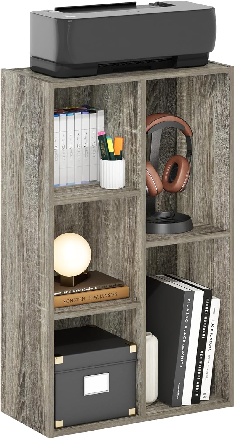 Furinno LUDER Book Shelf, 5-Cube Bookshelf, Reversible Bookcase, 9.4 x 19.5 x 31.5, Easy Assembly, for Living Room, Bedroom, Home Office, White — French Oak / 5-Cube
