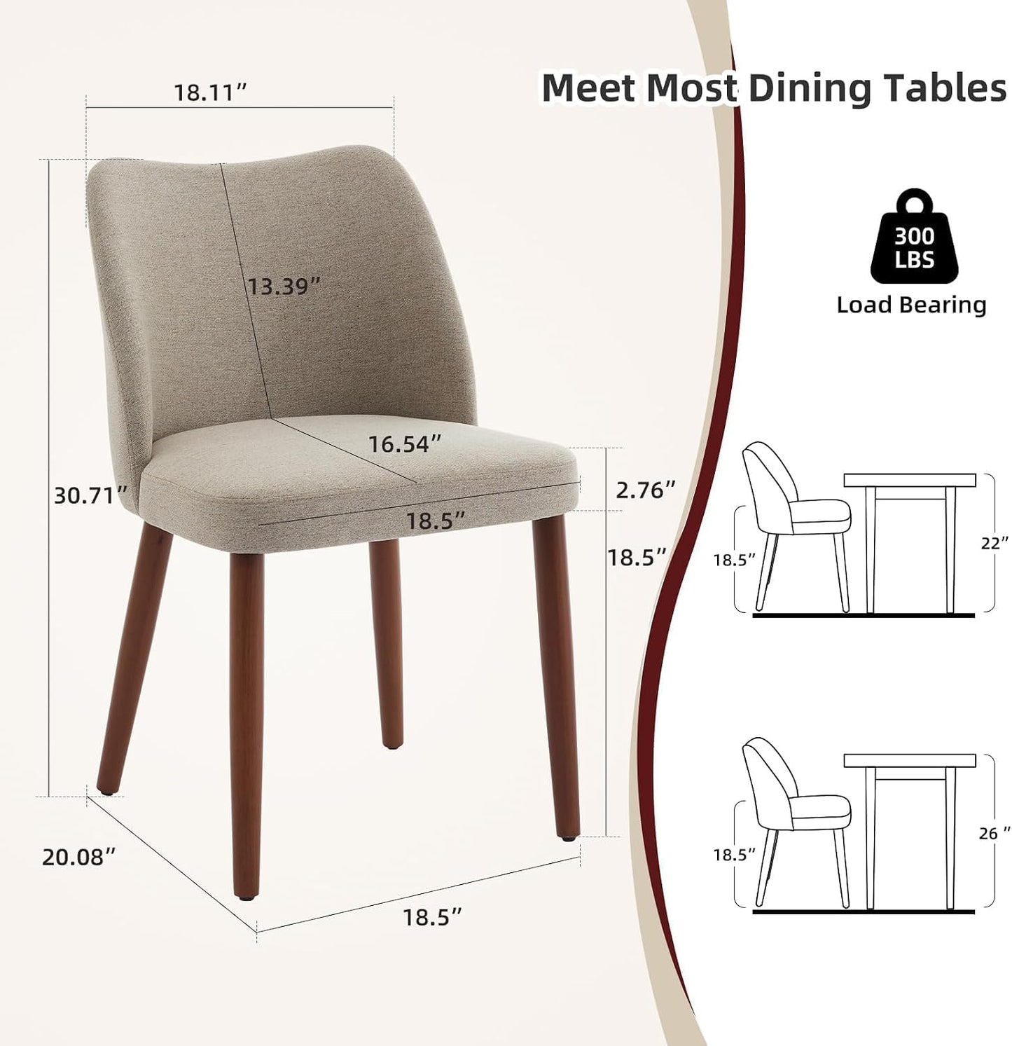 GarveeHome Dining Chairs Set of 4, Modern Hollow Back Dining Room Chair | Upholstered Kitchen Chairs with Adjustable Foot Pads, Wooden Dinner Chair for Kitchen Dining Room — Camel (2)