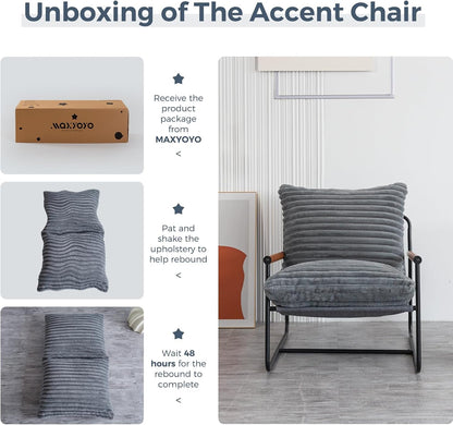 MAXYOYO Accent Chair, Sherpa Arm Chair for Living Room, Mid Century Modern Accent Chairs, Boucle Reading Bedroom Chair, Teddy Armchair, Wooden Arms Metal Frame — Grey (4)