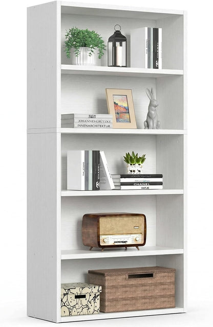 Sweetcrispy 5 Shelf Bookcase Open Display Bookshelf Storage Organizer | 53 Inches Tall Book Shelf Floor Standing Corner Unit, Living Room, Home Office, Kitchen, Bedroom, Rustic Brown Wood — White / 5 Shelf