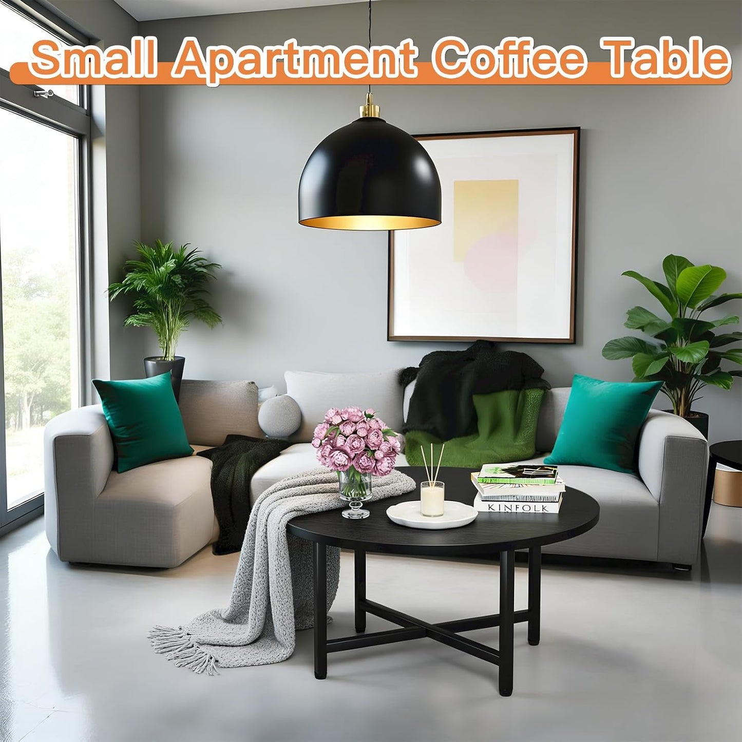 FAMIDGE Coffee Table, 23.6" Coffee Tables for Living Room, Round Coffee Table with Metal Frame, Floor Table for Sitting on The Floor, Home, Office, Black — Black / 1 Tier (3)