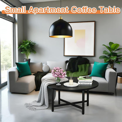 FAMIDGE Coffee Table, 23.6" Coffee Tables for Living Room, Round Coffee Table with Metal Frame, Floor Table for Sitting on The Floor, Home, Office, Black — Black / 1 Tier (3)