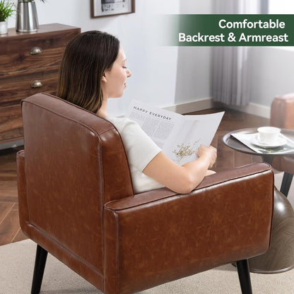 Vogue Furniture Direct Mid Century Accent Chair, PU Leather Modern Chair with Wooden Frame, Cozy Armchair Reading Chair with Comfy Back for Apartment, Living Room, Bedroom, Small Space, Corner, Brown — Brown / 1 (7)