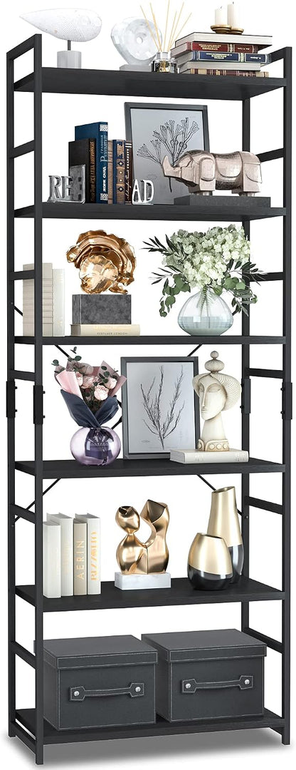 NUMENN 5 Tier Bookshelf, Tall Bookcase Shelf Storage Organizer, Modern Book Shelf for Bedroom, Living Room and Home Office, Vintage — 6 Tier / Black