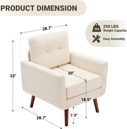 Tbfit Linen Fabric Single Sofa, Accent Chair, Mid Century Modern Armchair for Living Room, Bedroom Button Tufted Upholstered Comfy Reading Sofas, Beige — Single / Beige (2)