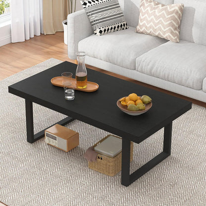 IBF Rustic Coffee Table, Industrial Simple Wooden Living Room Table, Modern Minimalist Farmhouse Rectangle Center Table, Wood and Metal Vintage Tea Coffee Table for Home Bedroom, Rustic Brown, 39 Inch — Black Oak / 39 inch