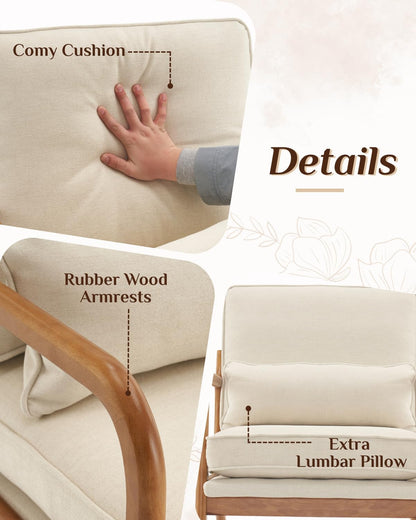 Karl home Mid-Century Modern Accent Reading Chair, Beige | Linen Upholstered, Solid Wood Frame, Soft Cushion, Lumbar Pillow, Lounge Armchair for Living Room, Bedroom, Balcony, Study — Linen Beige (6)