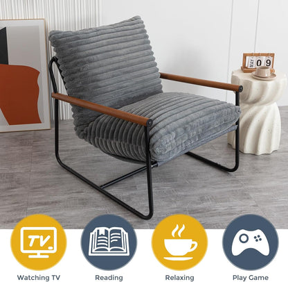 MAXYOYO Accent Chair, Sherpa Arm Chair for Living Room, Mid Century Modern Accent Chairs, Boucle Reading Bedroom Chair, Teddy Armchair, Wooden Arms Metal Frame — Grey (8)
