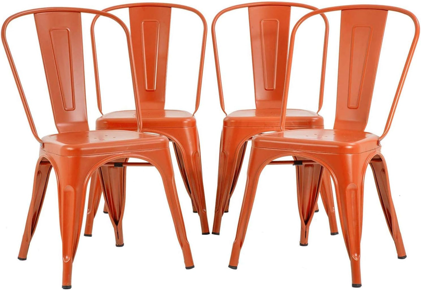 FDW | Metal Dining Chairs | Set of 4 | Black | Stackable Tolix Side Chairs with Backrest | Scratch-Resistant | Non-Slip Feet | Indoor/Outdoor Use | 330 lbs Capacity | for Kitchen & Restaurant — Orange / Steel Seat