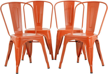 FDW | Metal Dining Chairs | Set of 4 | Black | Stackable Tolix Side Chairs with Backrest | Scratch-Resistant | Non-Slip Feet | Indoor/Outdoor Use | 330 lbs Capacity | for Kitchen & Restaurant — Orange / Steel Seat