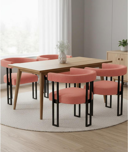 VIRRMO Boucle Dining Chair Set of 4 Corduroy Upholstered Dining Room Chairs Kitchen Chairs with Metal Legs Mid Century Modern Chair for Dining Room, Kitchen (Cream, 4) — Pink / 4