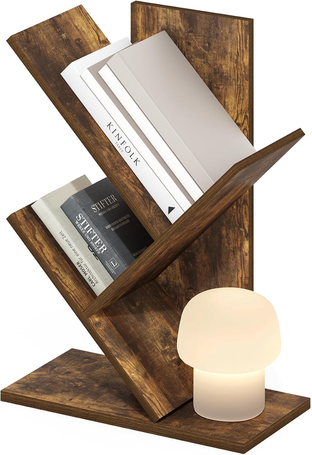 Furinno LUDER Book Shelf, 5-Cube Bookshelf, Reversible Bookcase, 9.4 x 19.5 x 31.5, Easy Assembly, for Living Room, Bedroom, Home Office, White — Amber Pine / 3-Tier Tree Bookcase