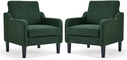 VINGLI Accent Chair for Living Room Chairs Light Brown Reading Chair for Bedroom Scooped Arm Chair Mid Century Modern Accent Chairs Upholstered Comfy Chair for Apartment, Waiting Room — 2 / Dark Green