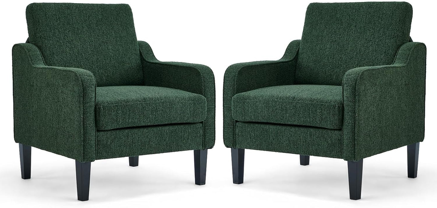 VINGLI Modern Accent Chairs Set of 2, Beige Living Room Chairs Comfy Armchair for Bedroom, Upholstered Sofa Chair Reading Chair for Small Spaces, Apartment, Waiting Room — 2 / Dark Green