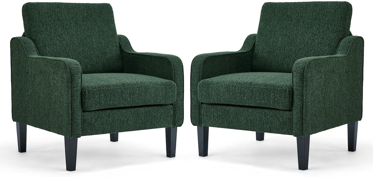 VINGLI Modern Accent Chairs Set of 2, Beige Living Room Chairs Comfy Armchair for Bedroom, Upholstered Sofa Chair Reading Chair for Small Spaces, Apartment, Waiting Room — 2 / Dark Green