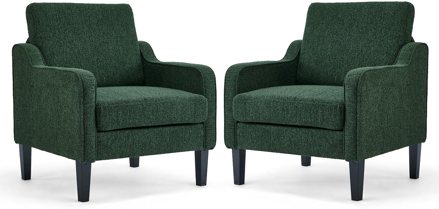 VINGLI Accent Chair for Living Room Chairs Light Brown Reading Chair for Bedroom Scooped Arm Chair Mid Century Modern Accent Chairs Upholstered Comfy Chair for Apartment, Waiting Room — 2 / Dark Green