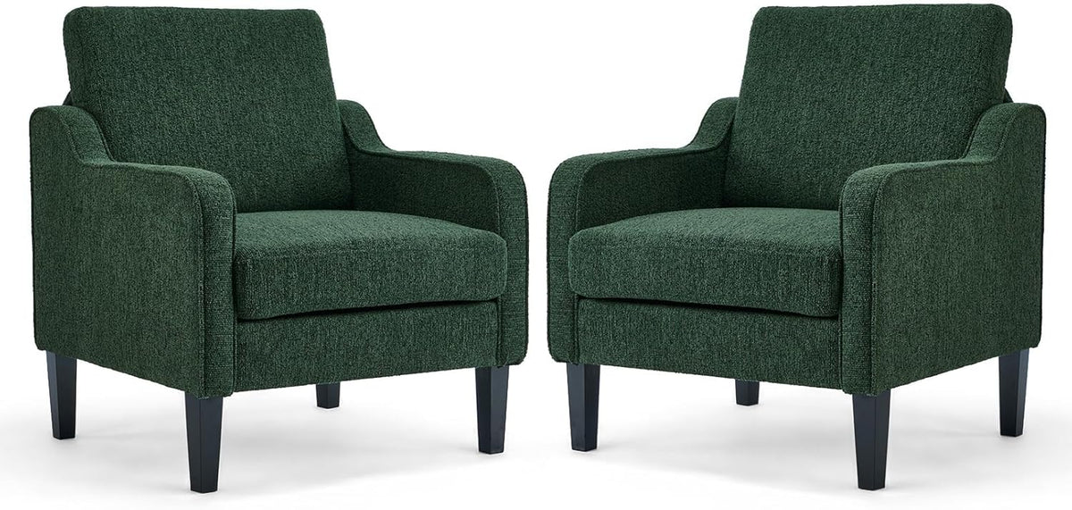 VINGLI Accent Chair for Living Room Chairs Olive Green Reading Chair for Bedroom Scooped Arm Chair Mid Century Modern Accent Chairs Upholstered Comfy Chair for Apartment, Waiting Room — 2 / Dark Green