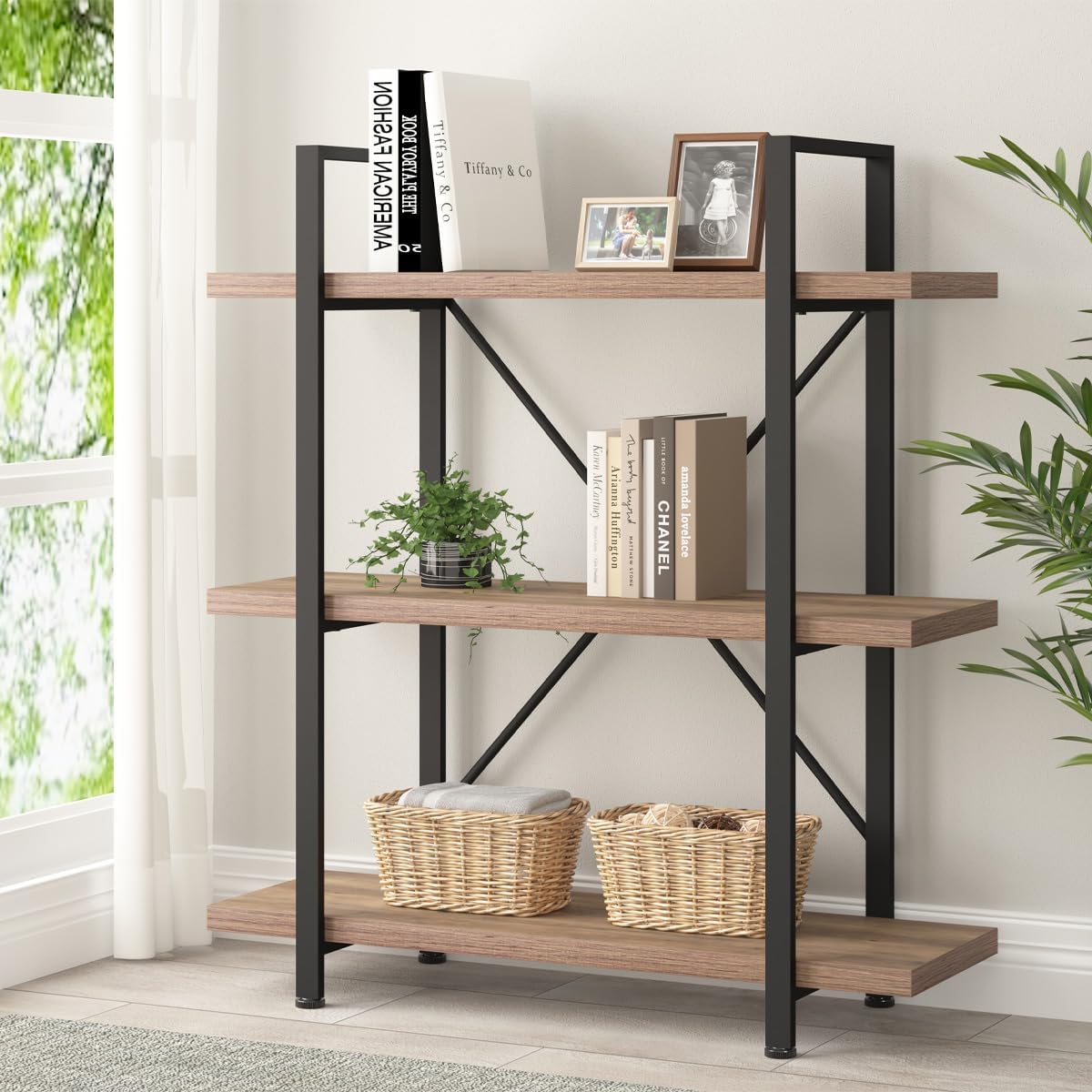 HSH White Bookshelf, 6 Tier Tall Bookcases for Bedroom Living Room Office | Industrial Modern Vertical Metal and Wood Bookcases, Farmhouse 6 Shelf Open Large Storage Book Shelves Display Book Shelf