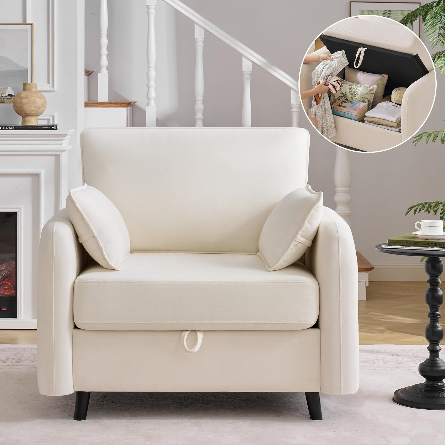 41" Oversized Accent Chair with Storage, Single Sofa for Living Room Beige | Modern Accent Chairs with Storage, Deep Seat Armchair Upholstered Comfy Reading Chair for Living Room, Bedroom, Chenille — Beige / 1PC Chair