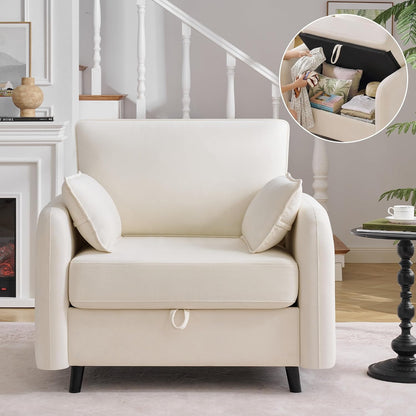 41" Oversized Accent Chair with Storage, Single Sofa for Living Room Beige | Modern Accent Chairs with Storage, Deep Seat Armchair Upholstered Comfy Reading Chair for Living Room, Bedroom, Chenille — Beige / 1PC Chair