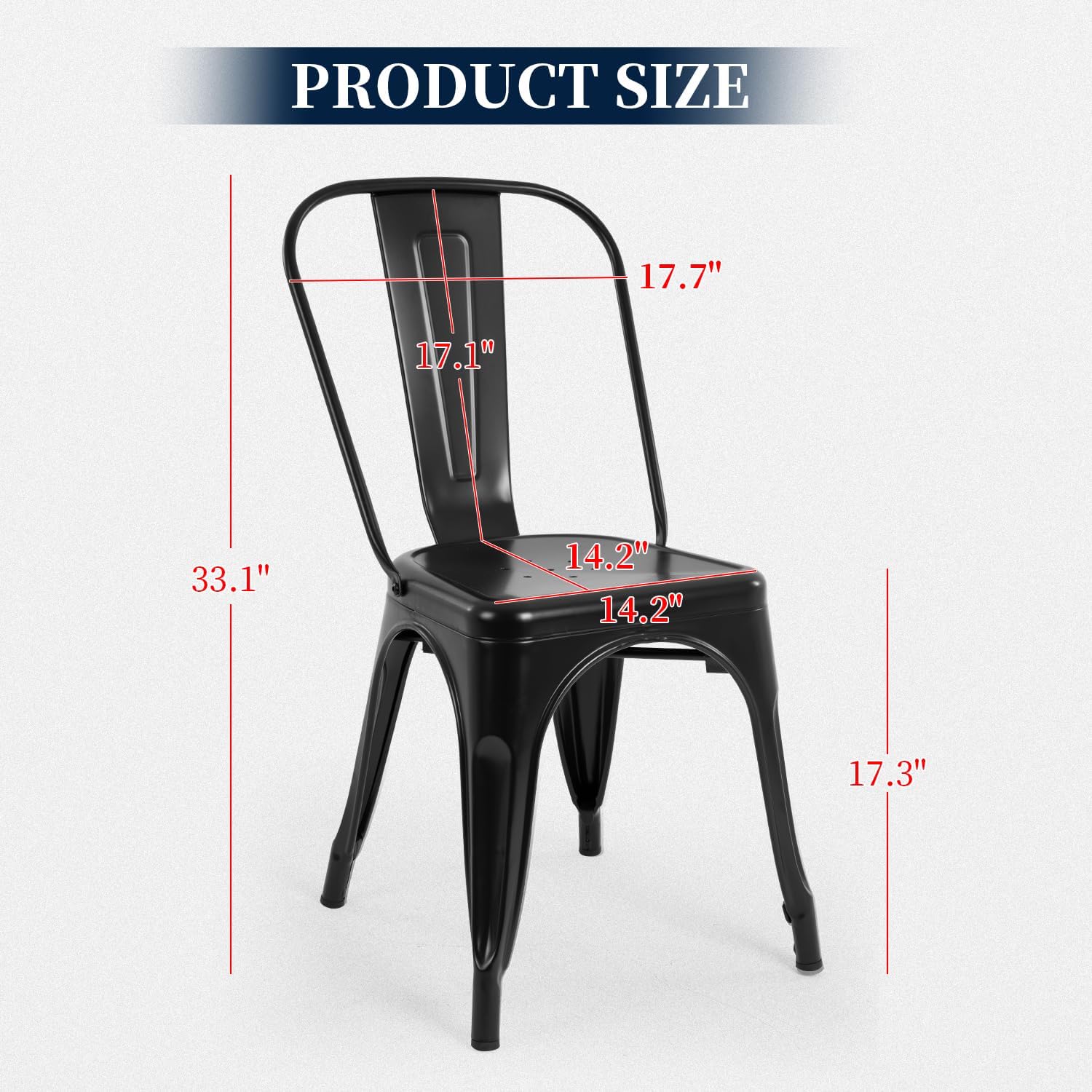 FDW | Metal Dining Chairs | Set of 4 | Black | Stackable Tolix Side Chairs with Backrest | Scratch-Resistant | Non-Slip Feet | Indoor/Outdoor Use | 330 lbs Capacity | for Kitchen & Restaurant — Black / Steel Seat (3)