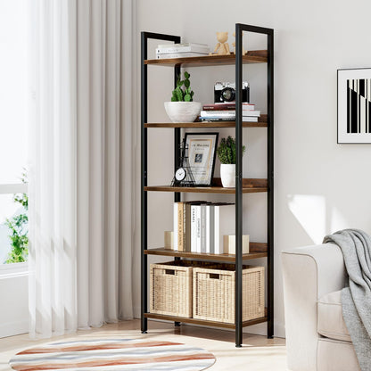 NUMENN Bookshelf, 5 Tier Bookshelves, Home Office Bookcase Shelf Storage Organizer, Free Standing Storage Shelving Unit for Bedroom, Living Room and Home Office, Vintage — 5 Tier(Wide) / Vintage (2)