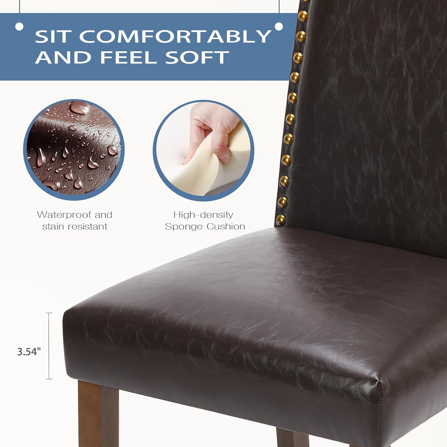 DUMOS Dining Chairs Set of 4, Modern PU Leather Kitchen Table Chairs | Wooden Legs, Padded Seat, Armless, Dining Room, Living Room, Restaurant, Brown — Brown / 4 Pack (4)