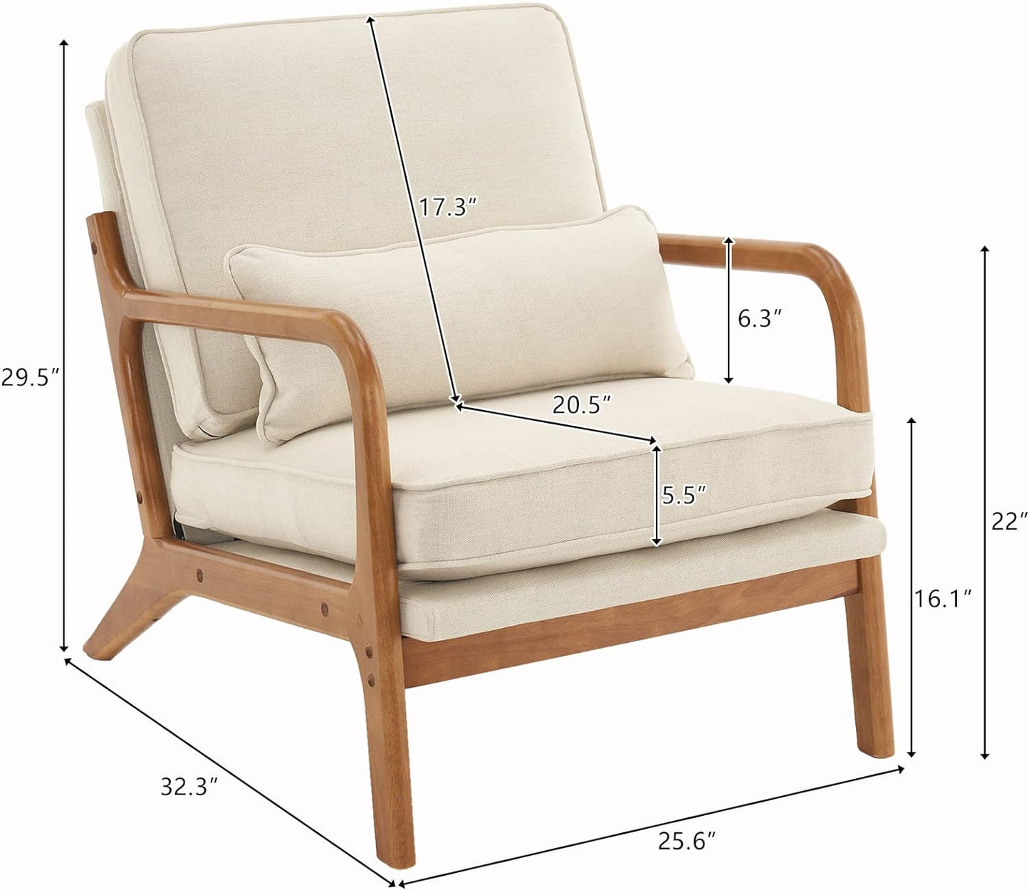 Karl home Mid-Century Accent Reading Chairs Set of 2, Beige | Linen Upholstered, Solid Wood Frame, Soft Cushion, Lumbar Pillow, Lounge Armchair for Living Room, Bedroom, Balcony, Study — Beige (2)