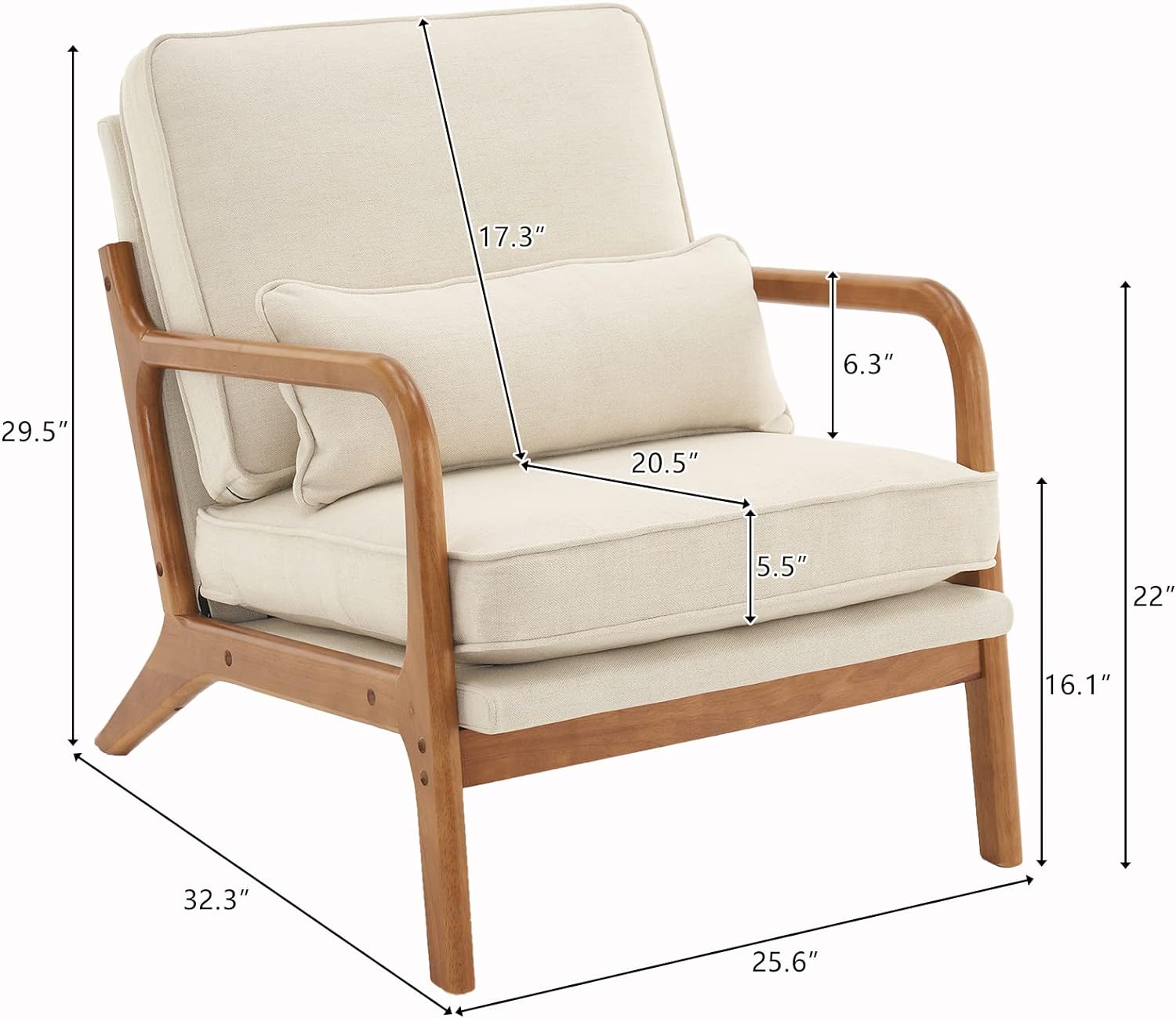 Karl home Mid-Century Accent Reading Chairs Set of 2, Beige | Linen Upholstered, Solid Wood Frame, Soft Cushion, Lumbar Pillow, Lounge Armchair for Living Room, Bedroom, Balcony, Study — Beige (2)