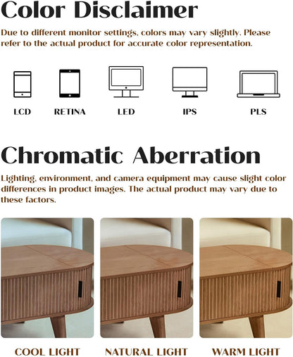 Oval Lift Top Coffee Table with Storage, 47.2" Mid Century Modern Living Room Center Table with 180° Sliding Tambour Door, Wood Fluted Coffee Table for Home Office, Walnut — Walnut / Oval (9)