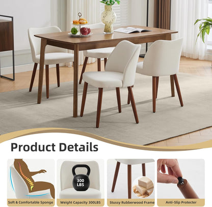 GarveeHome Wooden Dining Chair Set of 4 Upholstered Fabric Dining Chair | Modern Kitchen Chairs with Curved Backrest Leveling Feet for Dining Room, Living Room, , No tool assembly, No Wobble, White — White (3)