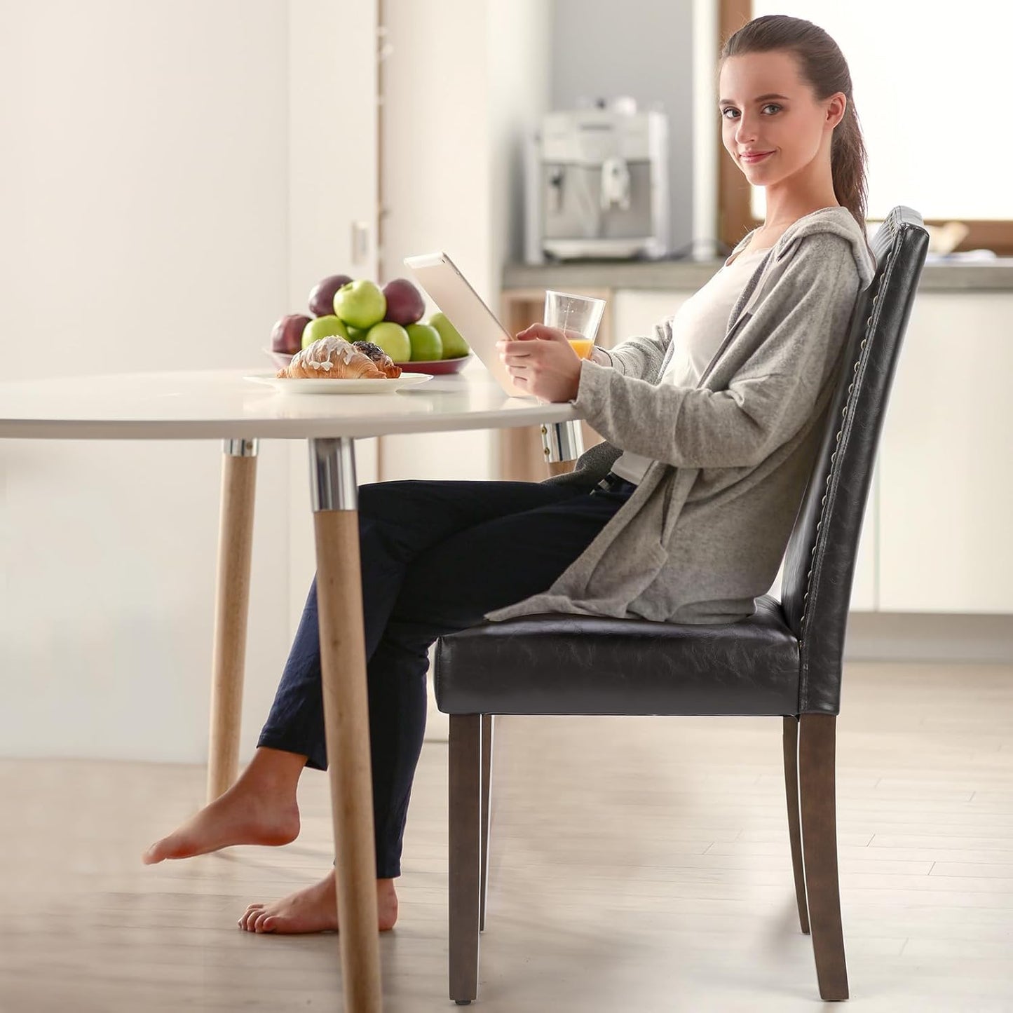 DUMOS Dining Chairs Set of 4, Modern PU Leather Kitchen Table Chairs | Wooden Legs, Padded Seat, Armless, Dining Room, Living Room, Restaurant, Brown — Brown / 4 Pack (2)