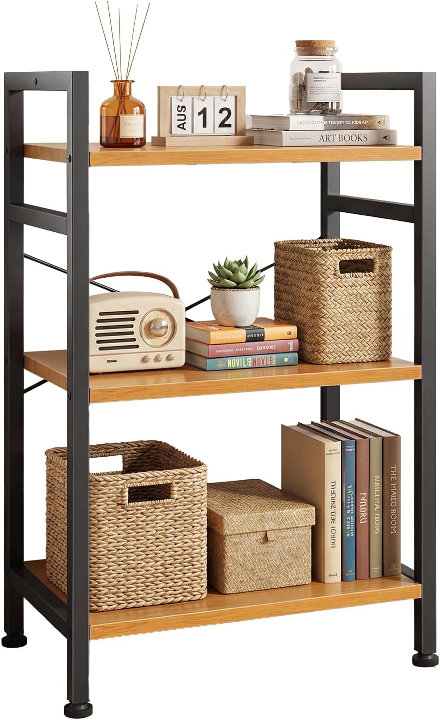 DUMOS 5-Tier Bookshelf, Modern Tall Bookcase Book Shelf | Open Storage Display Shelf for Living Room, Bedroom, Home Office, Narrow Standing Shelving Unit for Books, CDs, Décor Black — Wood / 3 Shelf