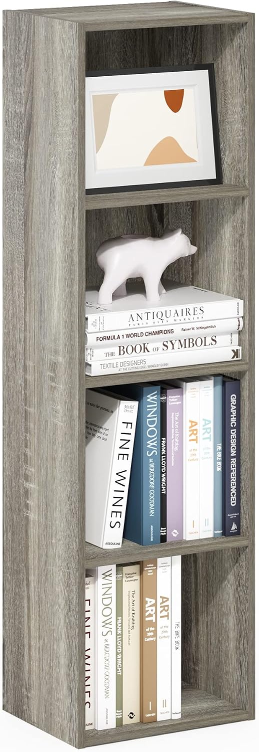 Furinno LUDER Book Shelf, 5-Cube Bookshelf, Reversible Bookcase, 9.4 x 19.5 x 31.5, Easy Assembly, for Living Room, Bedroom, Home Office, White — French Oak / 4-Tier Cube
