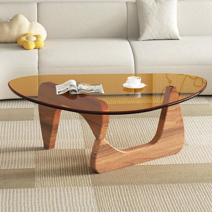 Modern Glass Coffee Table, Mid Century Small Coffee Table, Coffee Table for Living Room,Suitable for Bedroom Living Room Reception Office Tables (Walnut/Transparent, Small)