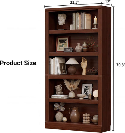 Unikito Bookshelf, 5 Tier Book Shelf, 71 Inch Tall Bookcase with Adjustable Shelves, Open Storage Book Case Organizer, Freestanding Display Shelf Stand for Living Room, Home Office, Bedroom, Cherry — 5-tier / Cherry (3)