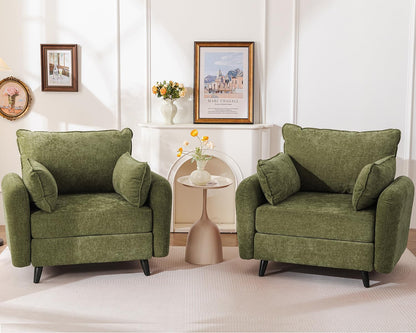 Rexulqo Oversized Accent Chair with All Seats Storage,Comfy Living Room Chairs with 2 Throw Pillow,Upholstered Mid-Century Armchair,24.5'' Deep Seat,Reading Chair for Bedroom,Office,Chenille,Orange — 2*Chair / Green