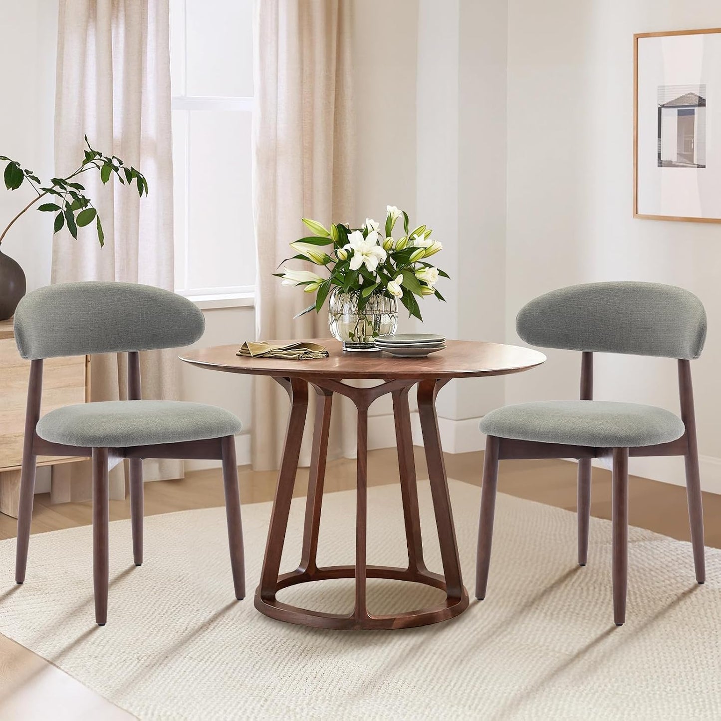 COLAMY Wooden Dining Chairs Set of 4, Modern Fabric Upholstered Kitchen Side Chairs, Farmhouse Dining Room Chair with Foot Pegs, Beige — Green / Set of 2